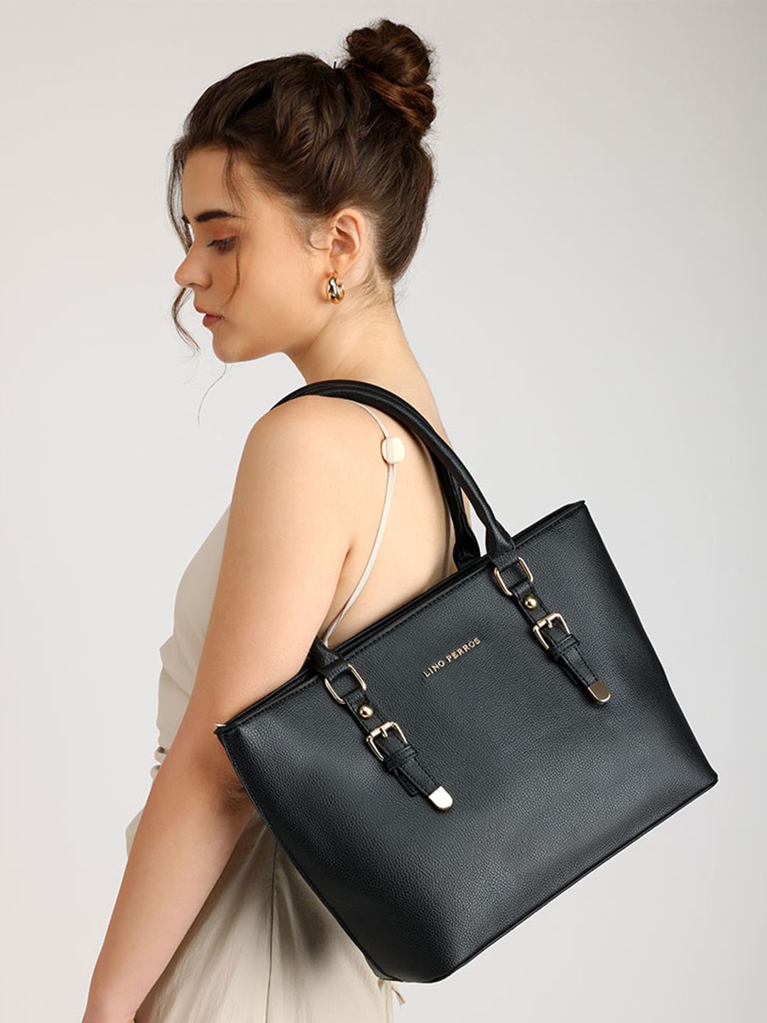 Lino Perros Black Solid Shoulder Bag