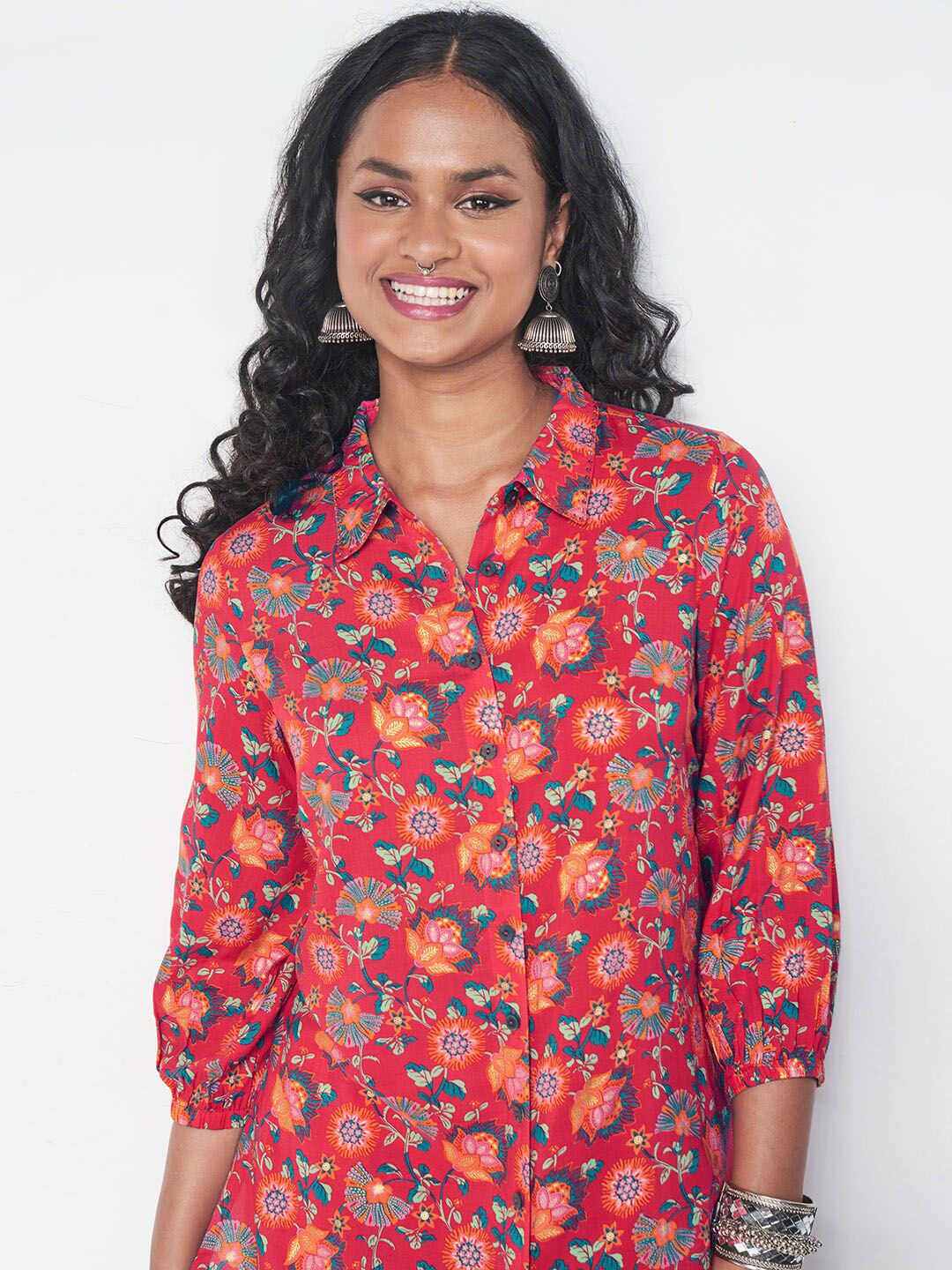 Global Desi Collar Neck Shirt & Mid -Rise Trouser Co-Ords