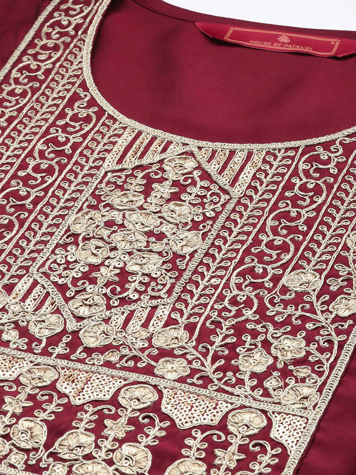 House of Pataudi Ethnic Motifs Embroidered Sequinned Jashn Kurta with Palazzos & Dupatta