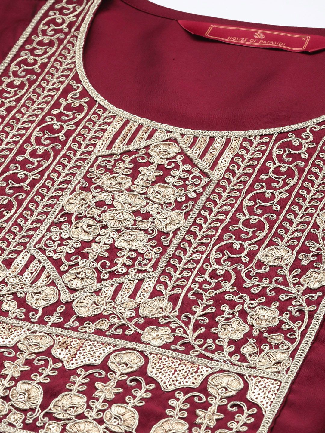 House of Pataudi Ethnic Motifs Embroidered Sequinned Jashn Kurta with Palazzos & Dupatta