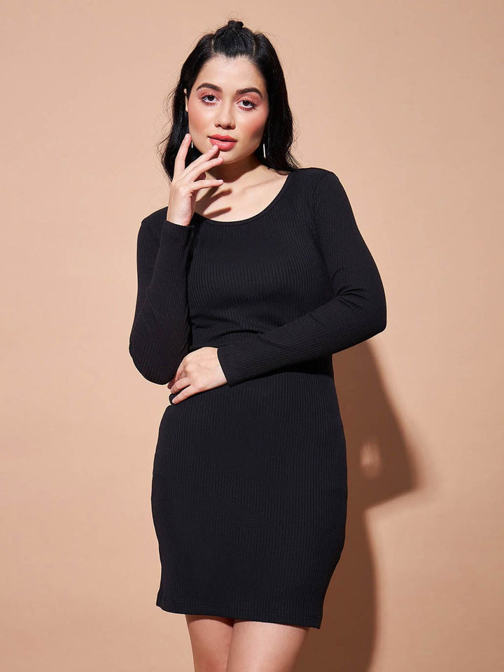 SASSAFRAS BASICS Cut-Out Round Neck Cotton Mini Bodycon Dress