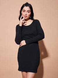 SASSAFRAS BASICS Cut-Out Round Neck Cotton Mini Bodycon Dress