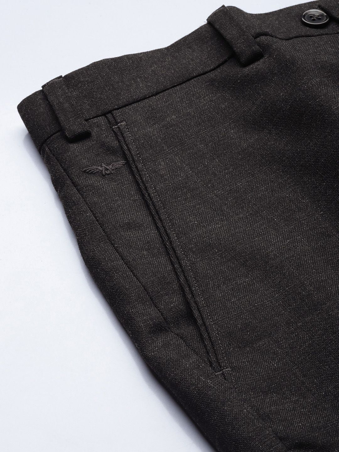 Park Avenue Men Grey Self Designed Mid Rise Smart Formal Trousers