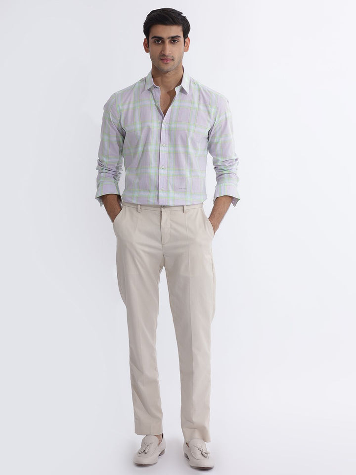 RARE RABBIT Men Lavender Custom Slim Fit Checked Casual Shirt