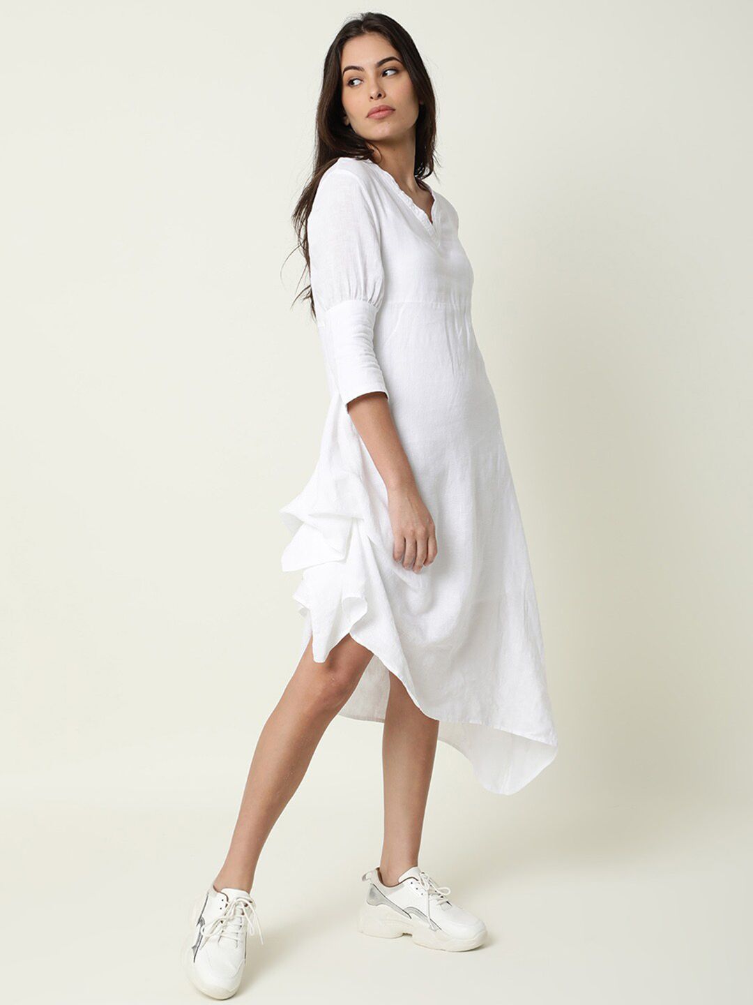 RAREISM White Linen A-Line Dress