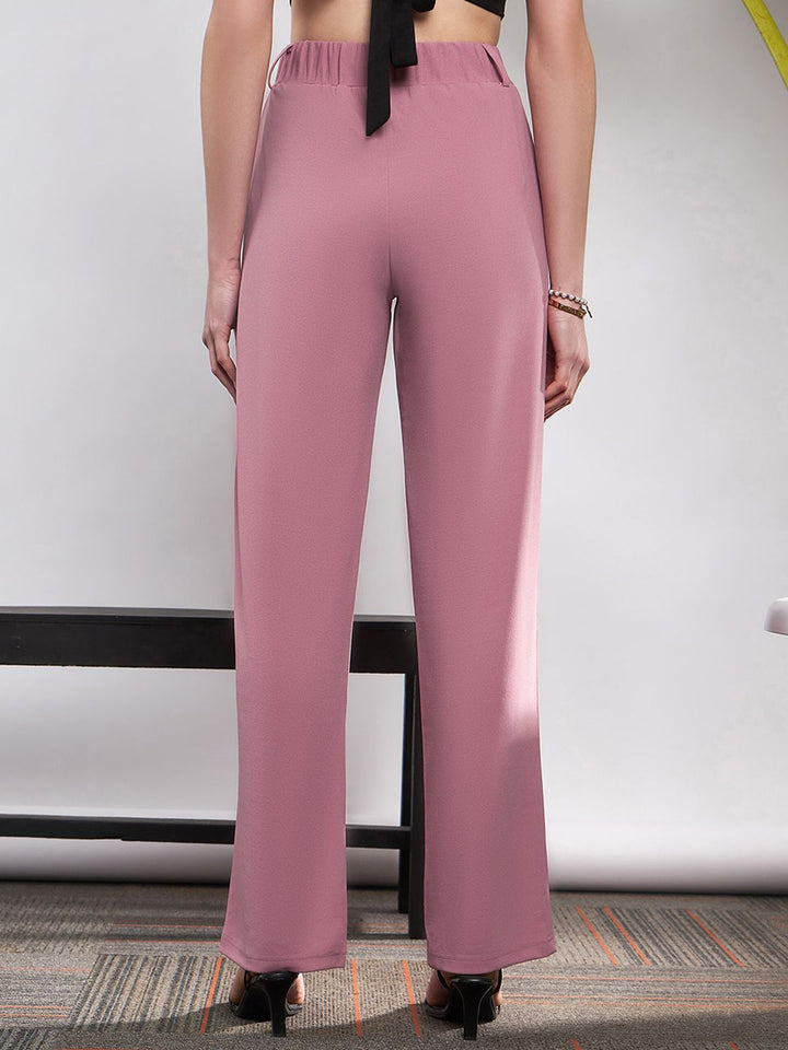 SASSAFRAS Women Pink Straight Fit High-Rise Bootcut Trousers