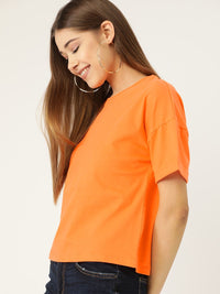 DressBerry Women Orange Extended Sleeved Cotton T-shirt