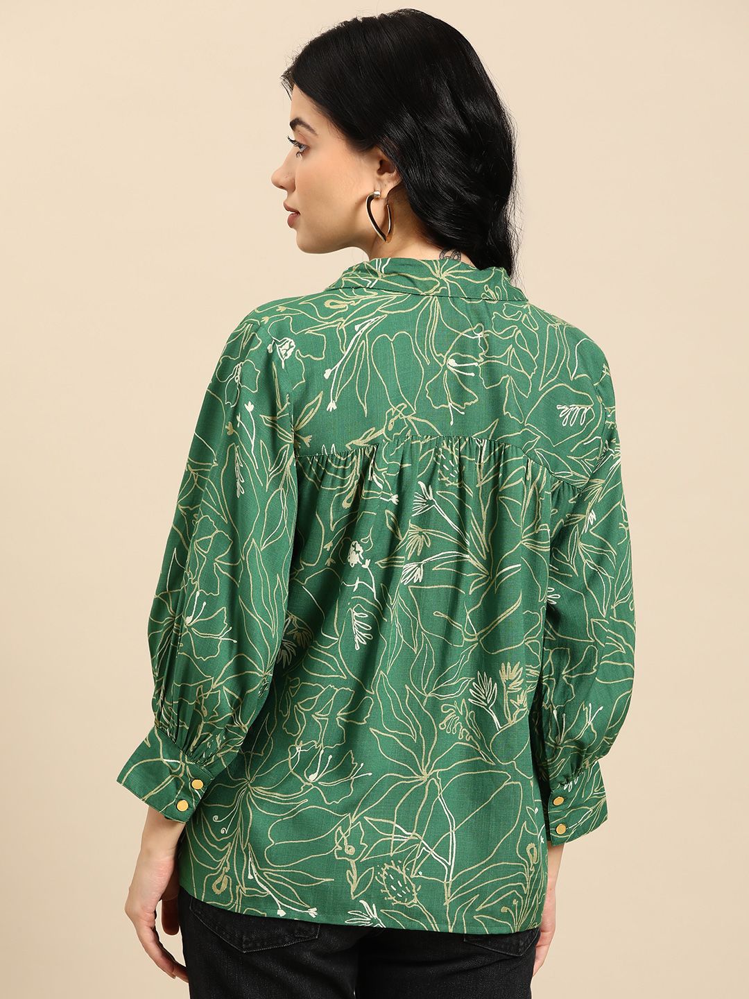 all about you Floral Print Puff Sleeves Shirt Style Top