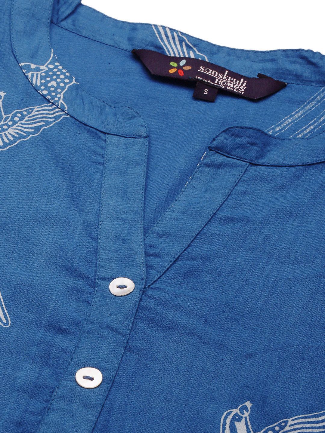 SANSKRUTIHOMES Women Blue & White Pure Cotton Conversational Printed Pyjama Set