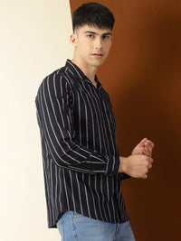 Thomas Scott Classic Vertical Stripes Cuban Collar Cotton Casual Shirt