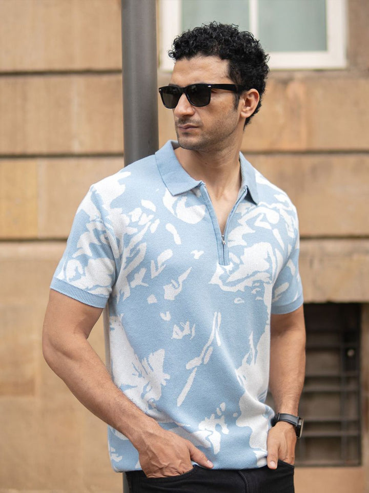 Powerlook Abstract Printed Polo Collar Pure Cotton T-shirt