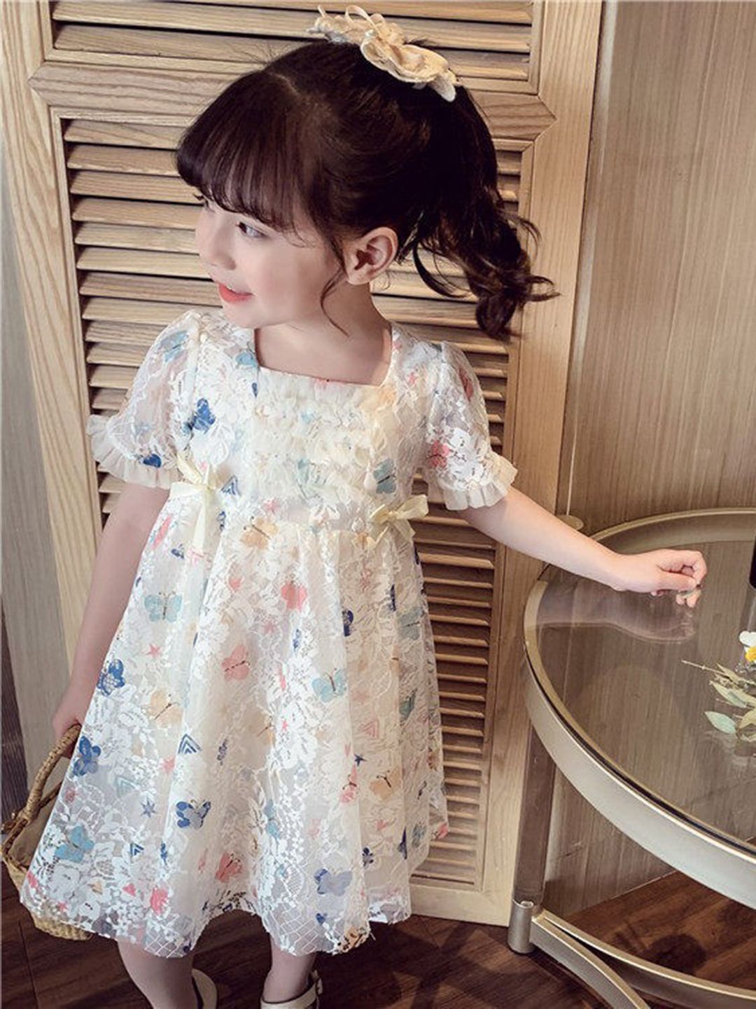YK Flutter Sleeve Fit & Flare Dress
