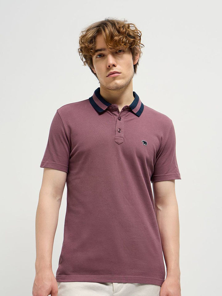 THE BEAR HOUSE Men Solid Polo Collar Pure Cotton T-shirt