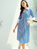 Pink Paprika by SASSAFRAS Striped A-Line Midi Cotton Dress