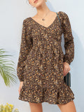 DressBerry Soft & Sassy Puff Sleeve Floral Printed Empire Mini Dress