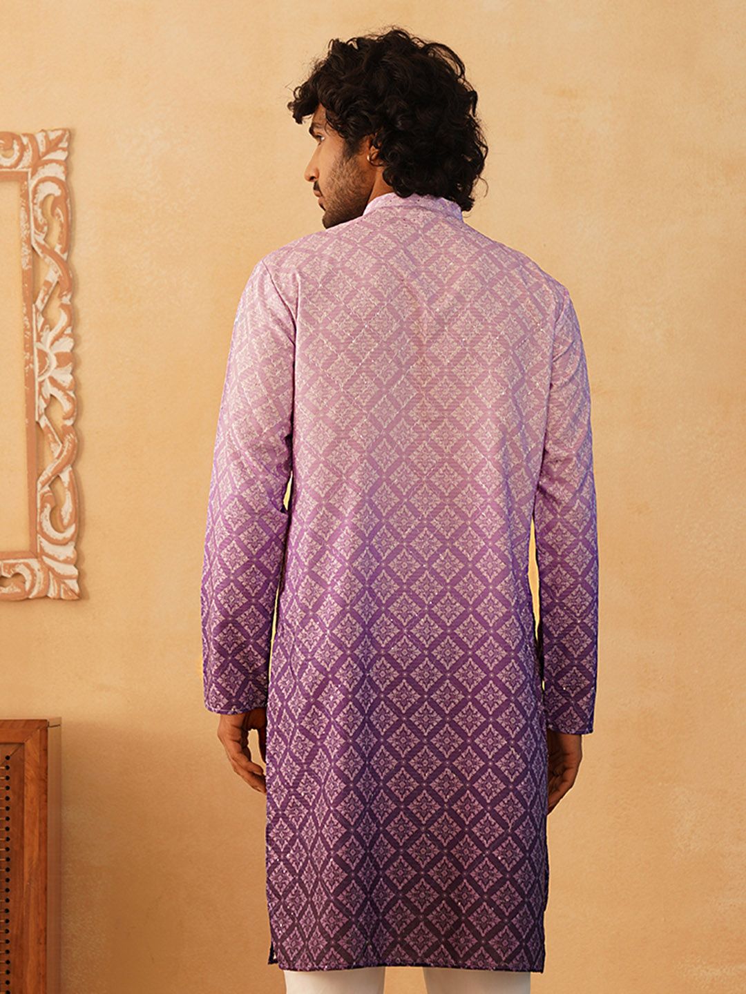 Jompers Band Collar Floral Printed Sequinned Straight Kurta