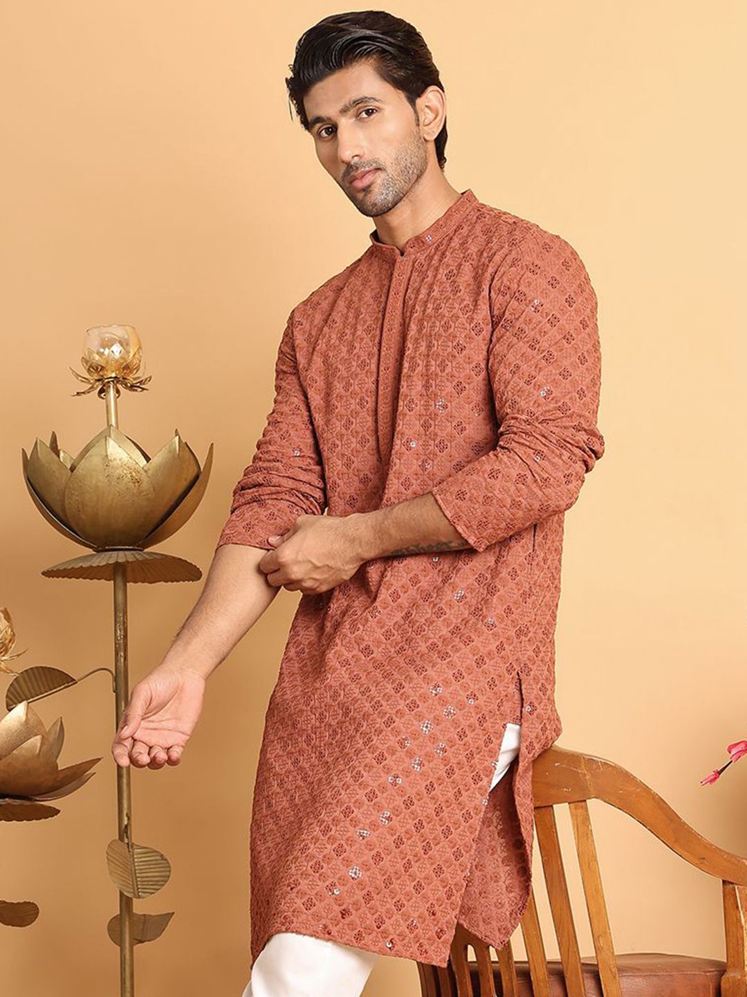 Jompers Floral Embroidered Sequinned Straight Kurta