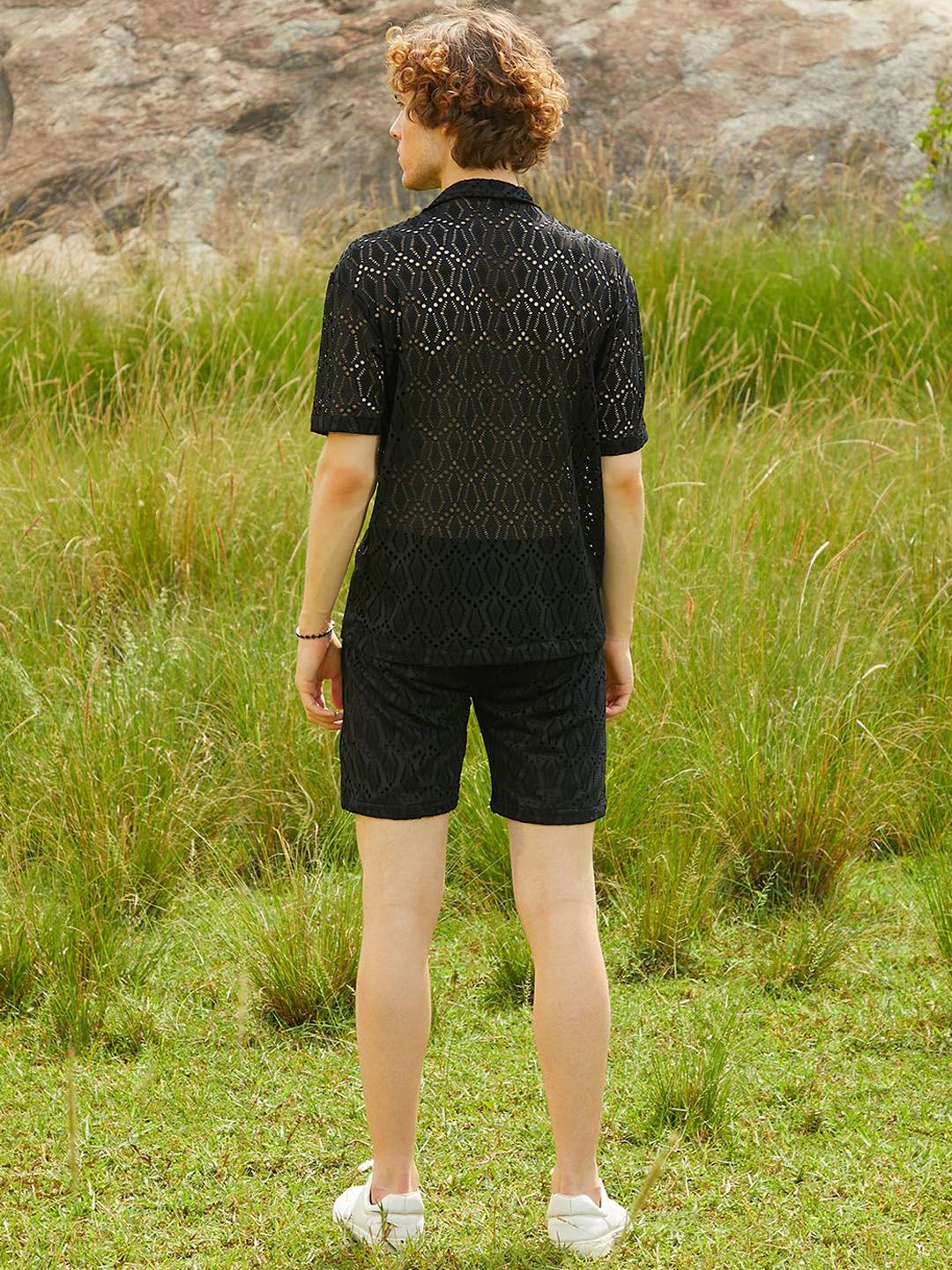 Campus Sutra Self Design Shirt With Shorts