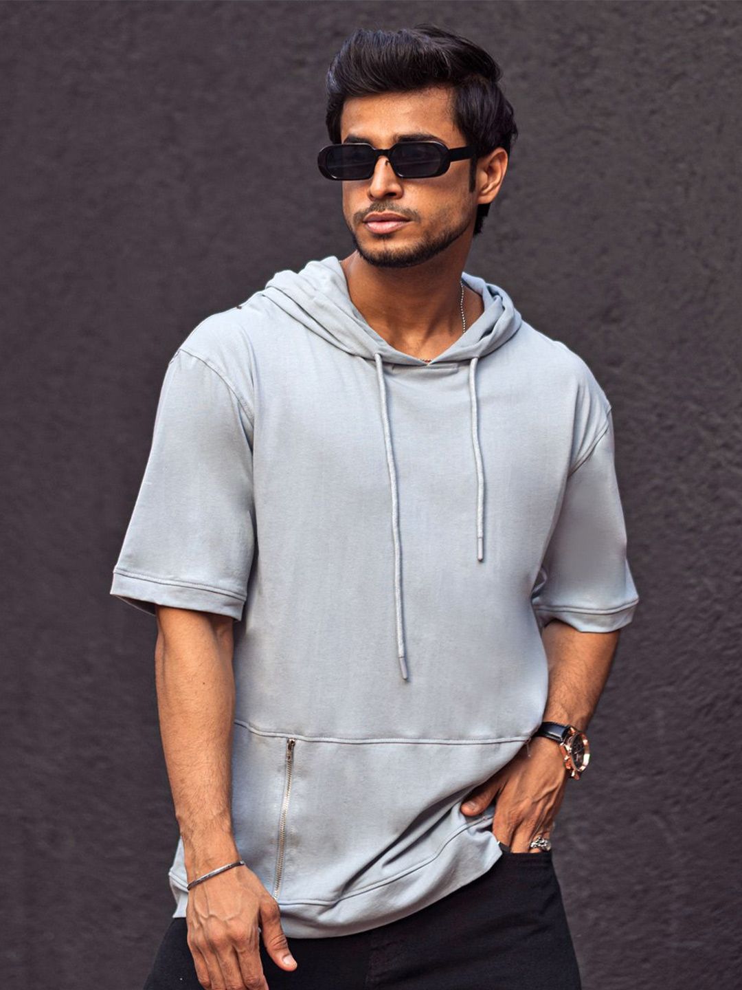 Powerlook Men Solid Hood Cotton Oversized T-Shirt