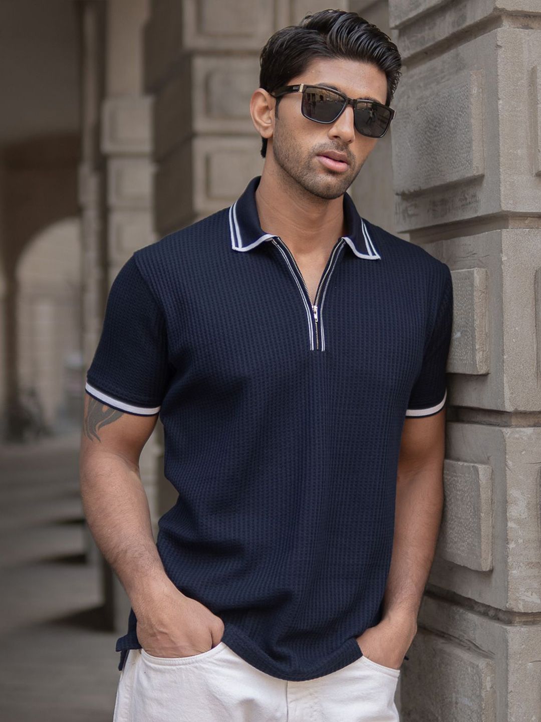 Powerlook Men Typography Polo Collar T-shirt