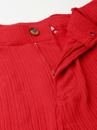 DressBerry Women Cherry Bomb Textured Treat Ribbed Flare Leg Trousers