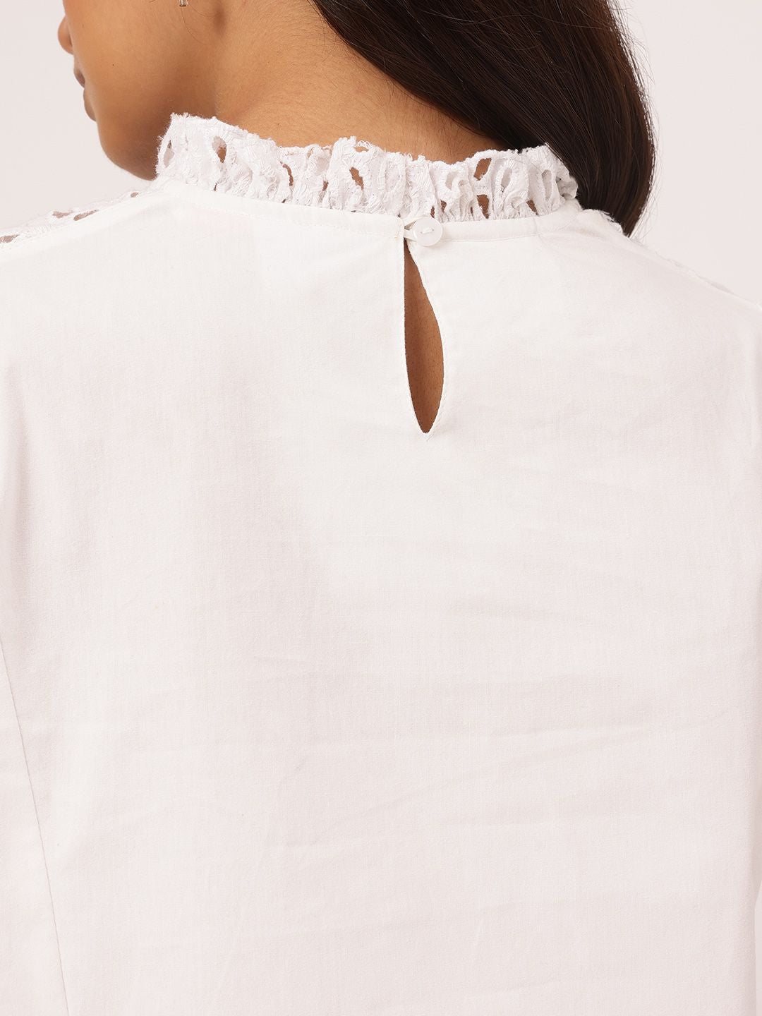 DressBerry Mixed Medley Schifffli Pure Cotton Ruffled Detail Top