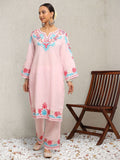 HOUSE OF KARI Floral Embroidered Thread Work Falak Kashmiri Straight Kurta With Trousers