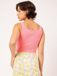 DressBerry Barbiecore Ruffle Trim Ribbed Crop Top