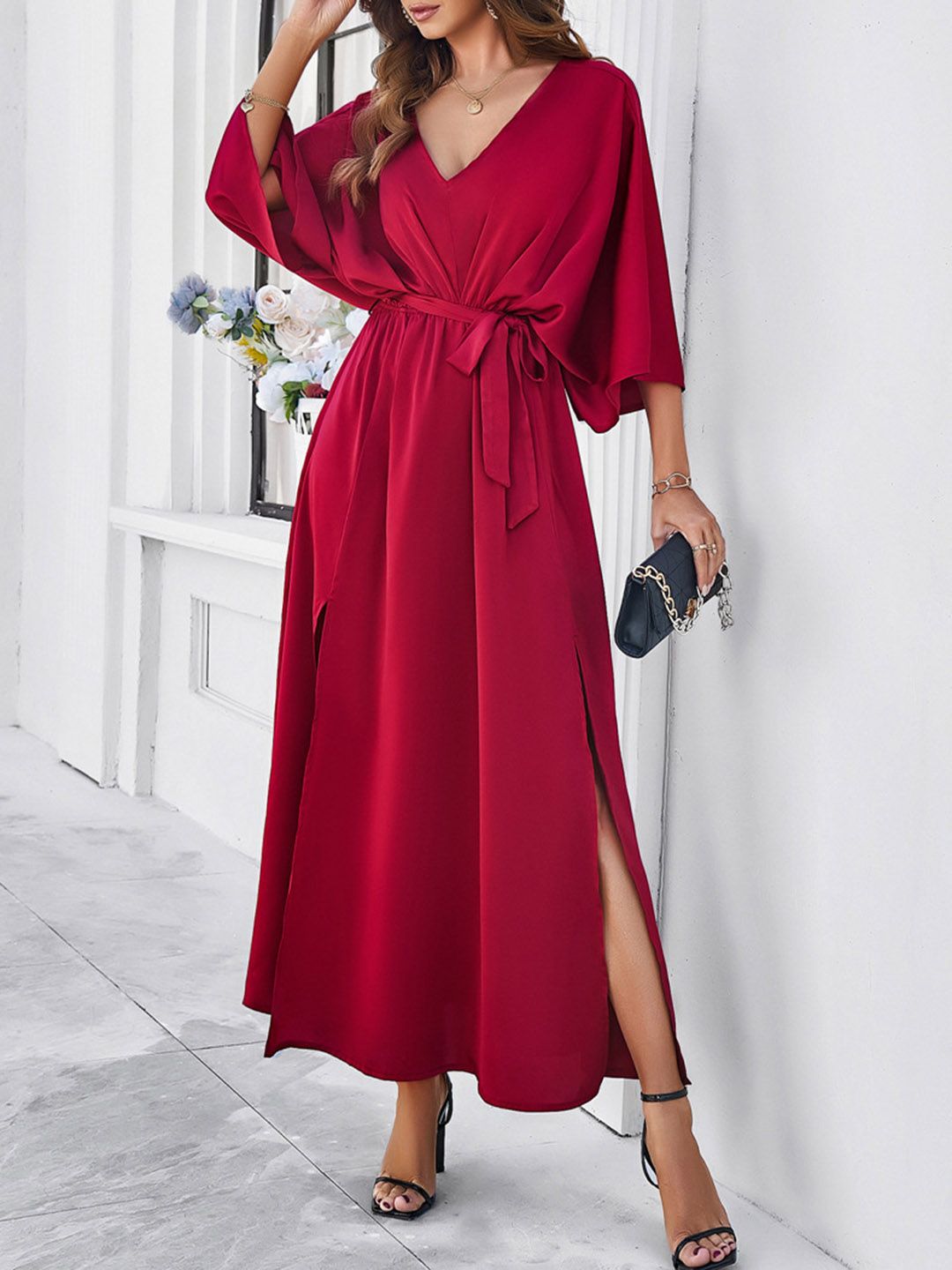 all about you V-Neck Extended Sleeves Maxi Dress