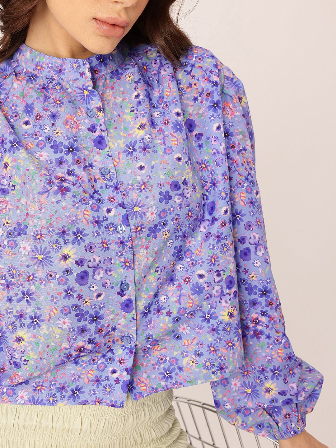 DressBerry Refined Bloom Printed Gathers Boxy Casual Shirt