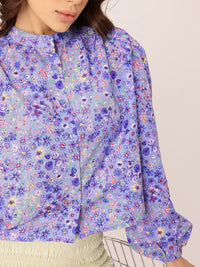 DressBerry Refined Bloom Printed Gathers Boxy Casual Shirt
