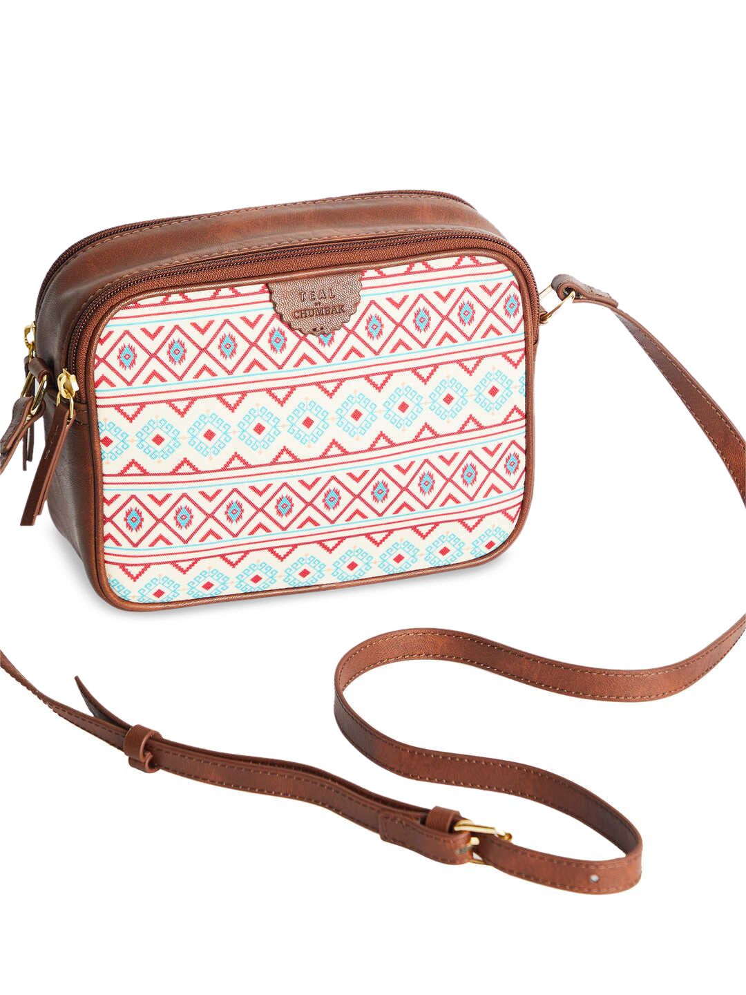 TEAL BY CHUMBAK Geometric Printed Canvas Structured Sling Bag