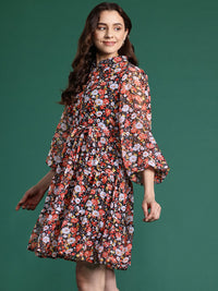 DressBerry Floral Print Puff Sleeves Shirt Dress