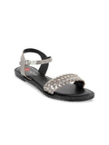 Metro Women Taupe Woven Design Open Toe Flats
