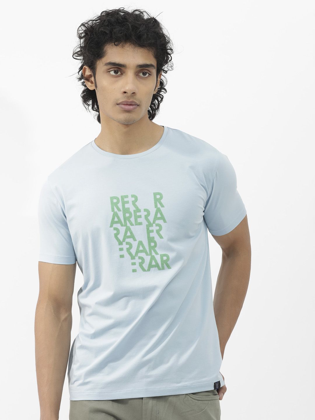 RARE RABBIT Men Akro Typography Printed Cotton Slim Fit T-Shirt