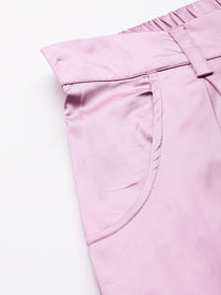 DressBerry Women Satin Finish Cargo Style Pleated Trousers