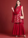 Anouk Indie Floral Printed Kurta With Sharara & With Dupatta
