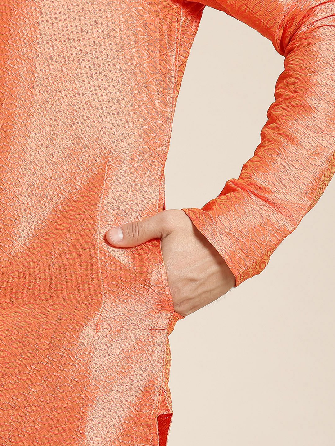 SOJANYA Men Orange Self Design Kurta