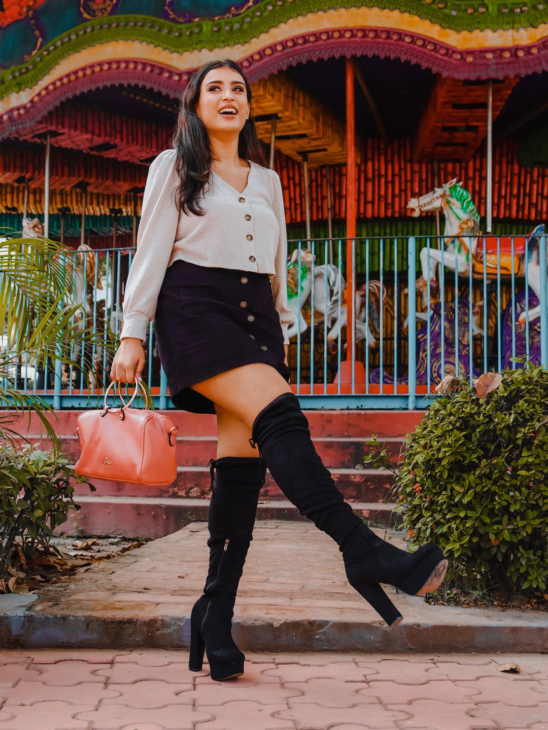 SASSAFRAS Black Corduroy Pure Cotton A-Line Skirt