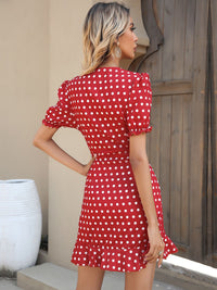 DressBerry Polka Dot Print Puff Sleeve Sheath Dress
