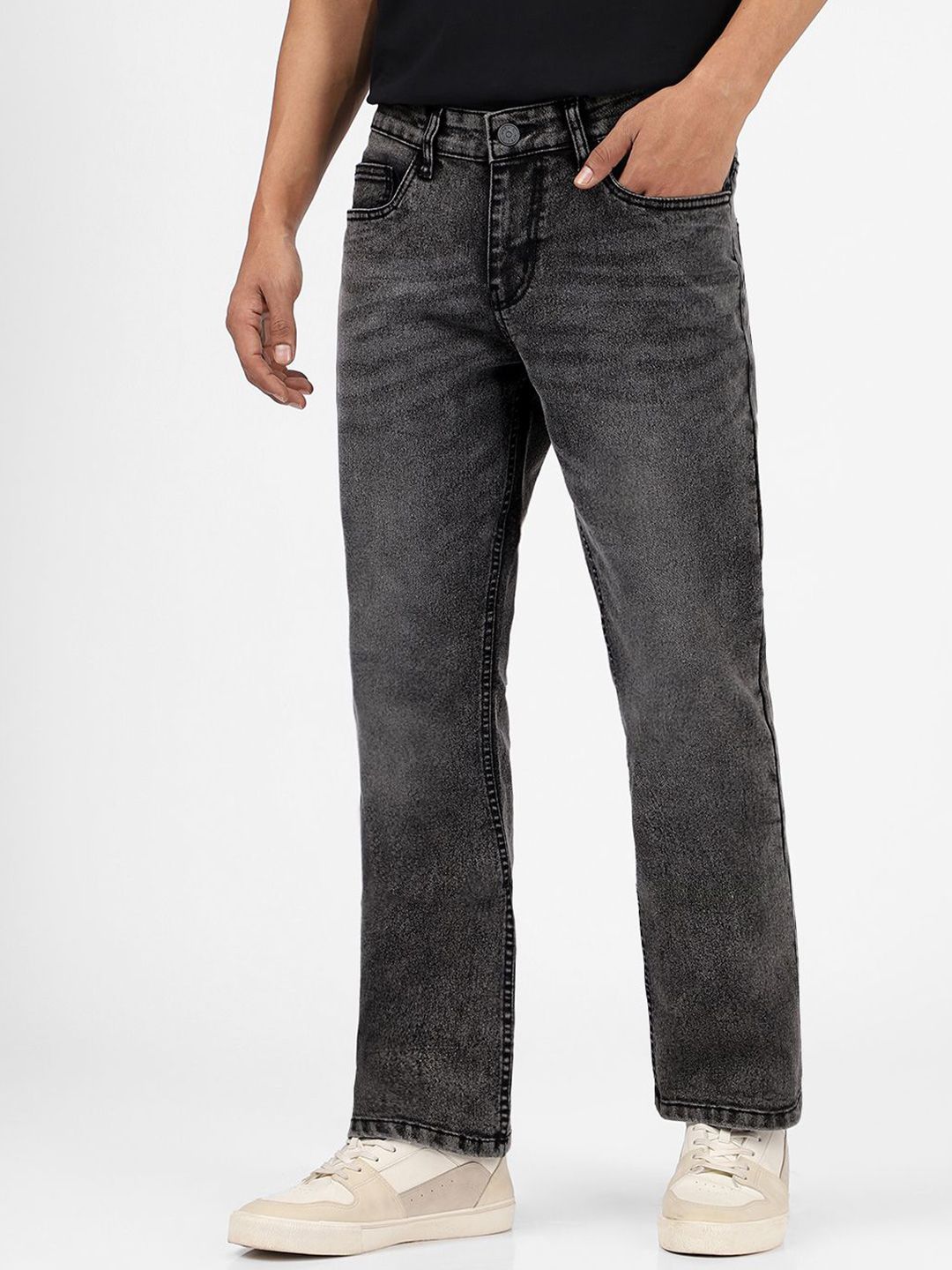Urbano Fashion Men Bootcut Low Distress Light Fade Stretchable Jeans