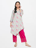 Global Desi Blue & Orange Viscose Rayon Shirt Collar Printed Tunic