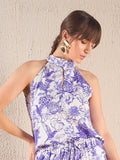 SASSAFRAS Purple Floral Printed Sleeveless Top