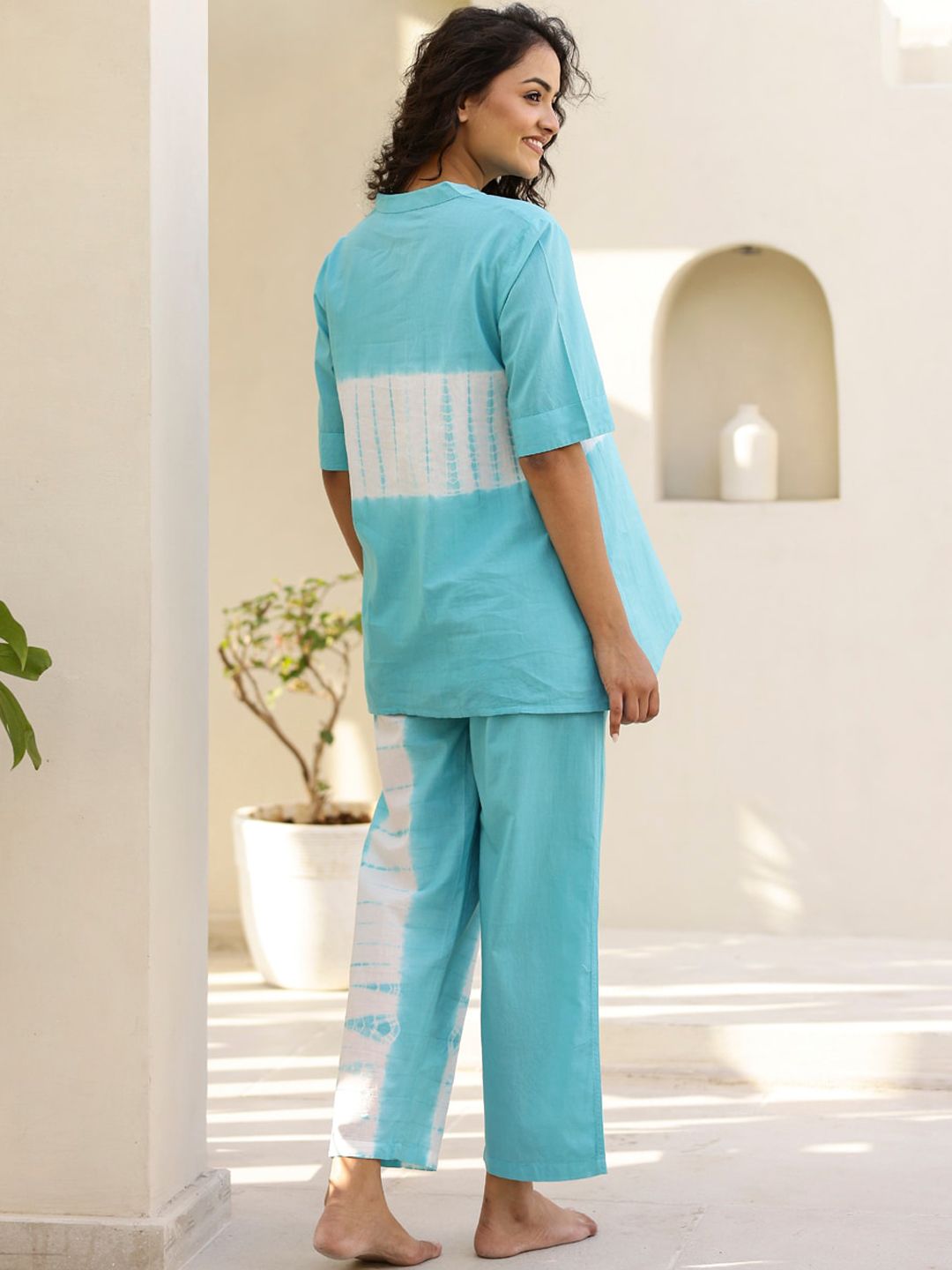 SANSKRUTIHOMES Blue Tie and Dyed Pure Cotton Night suit