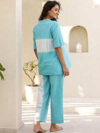 SANSKRUTIHOMES Blue Tie and Dyed Pure Cotton Night suit