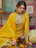 Indo Era Floral Embroidered V-Neck Zari Organza Kurta With Trousers And Dupatta