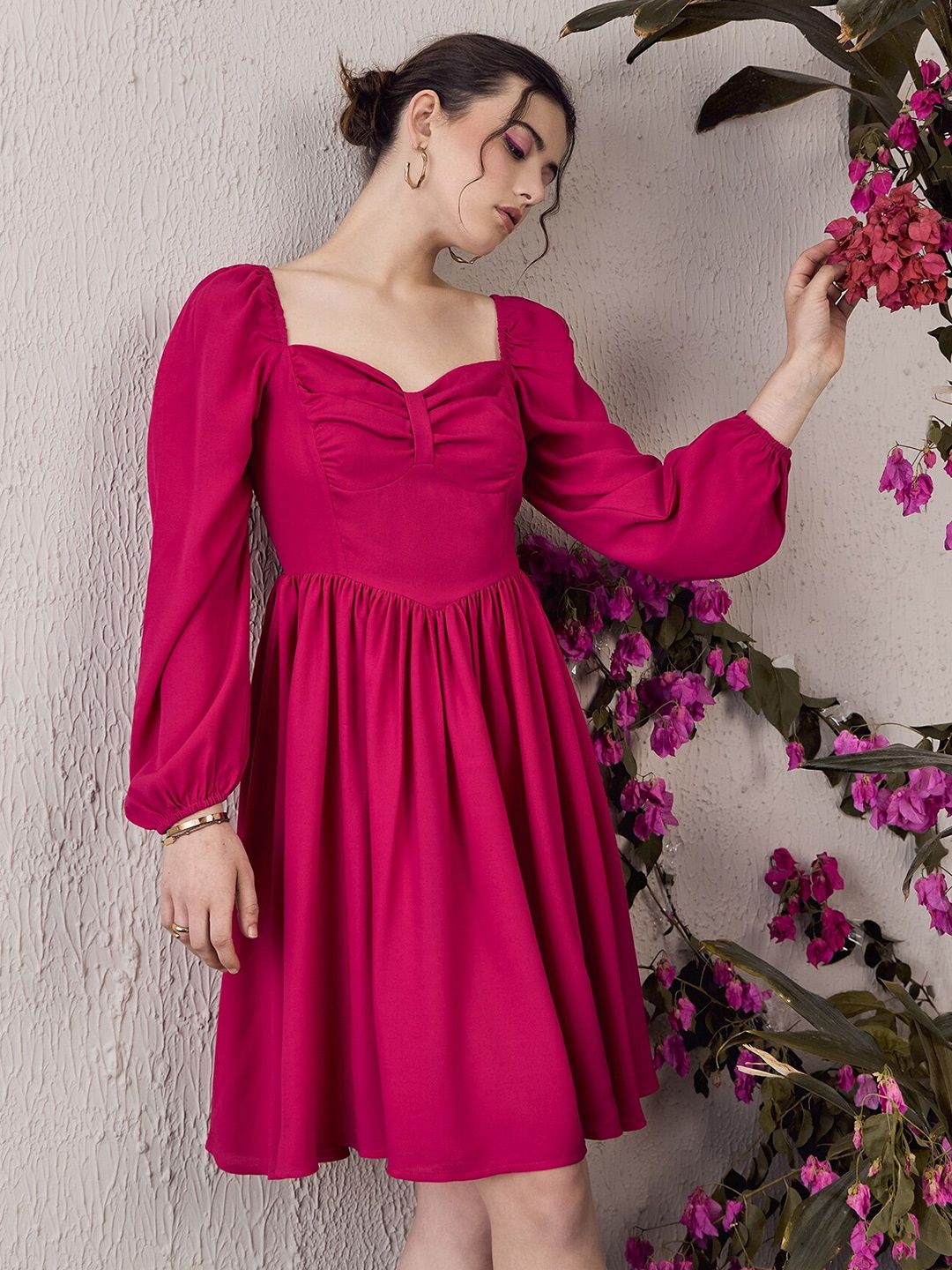 Berrylush Women Puff Sleeve Fit & Flare Dress