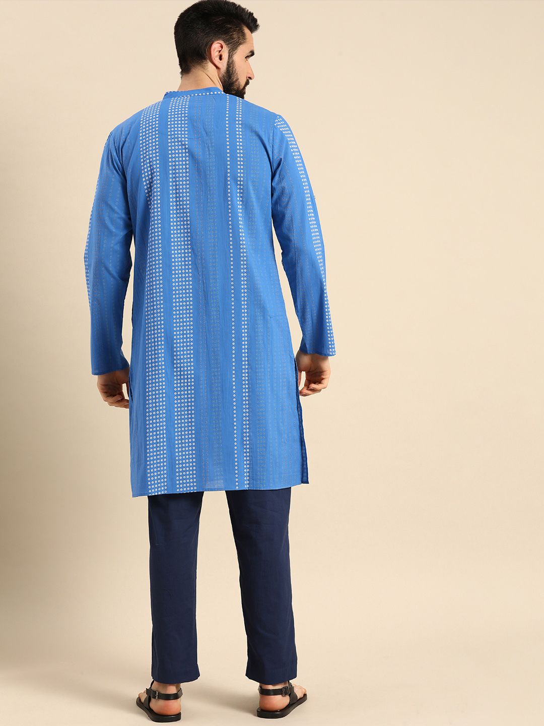 Anouk Men Blue Bandhani Printed Pure Cotton Kurta