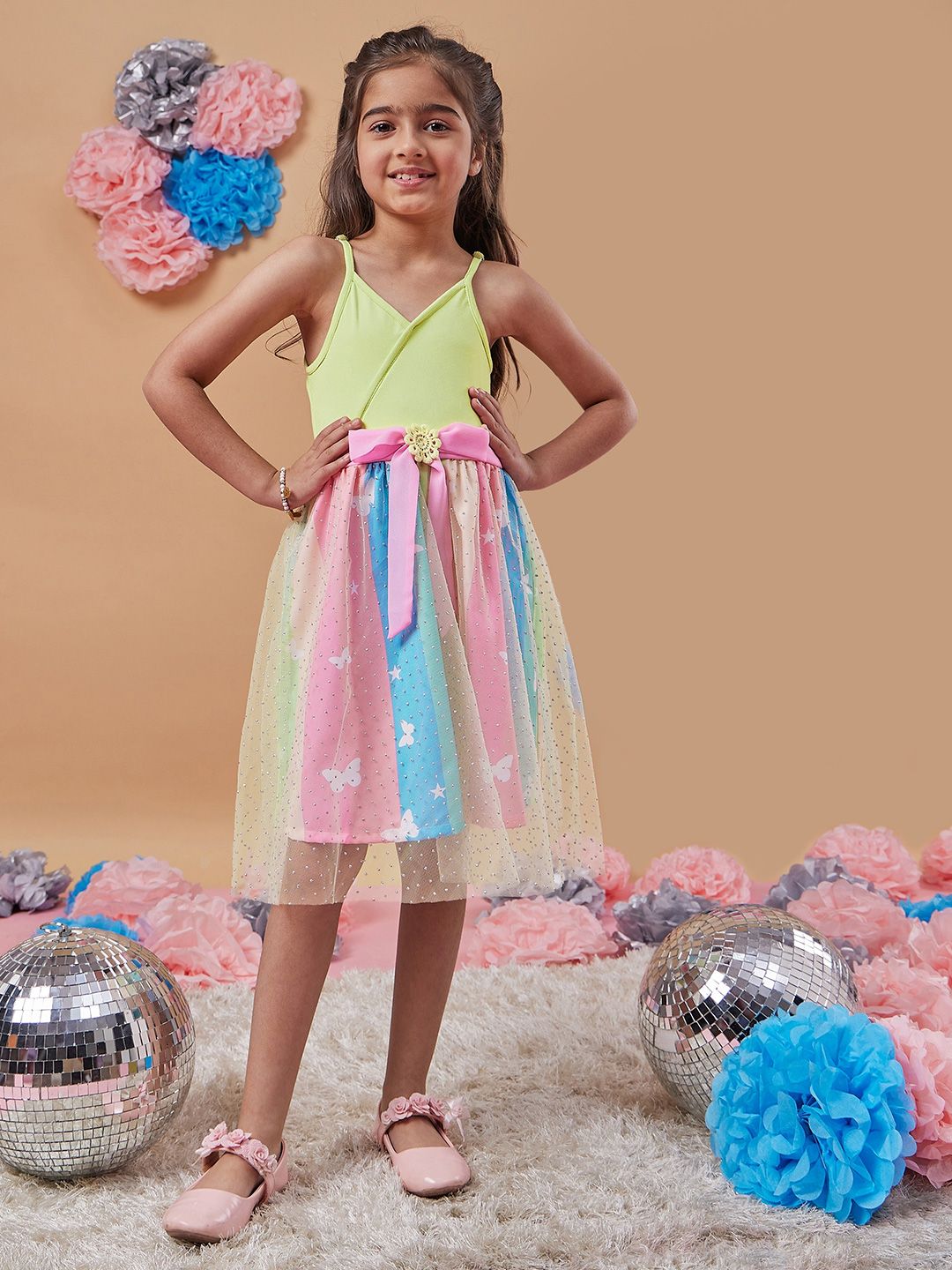 pspeaches Girls Embellished Net Fit & Flare Dress