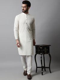 Jompers Men Cream-Coloured Woven Design Straight Kurta